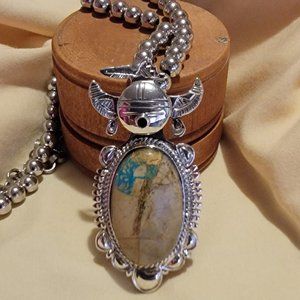 Navajo Boulder Turquoise Pendant - Signed - Bennie Ration